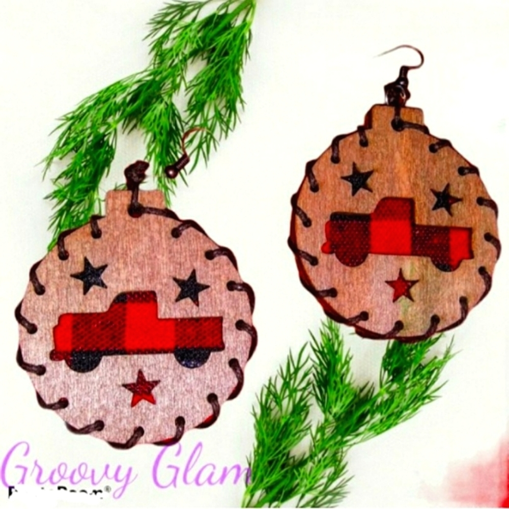 GROOVY GLAM Handmade Buffalo Plaid Red Truck Rustic Earrings